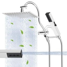 Hibbent All Metal cUPC Certified Shower Head, 12'' High Pressure Rainfall Shower Head, Showerhead Combo, Handheld Shower Wand, 12'' Adjustable Extension Arm, 4-Spray, 71'' Hose, Shower Holder, Chrome