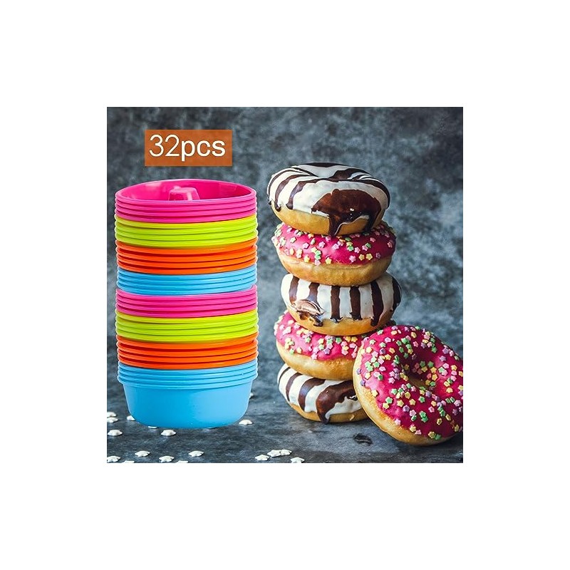 Orrdiffi 32 Stück Donut Backform Silikon,Muffinform Silikon Wiederverwendbare Backform,Antihaftbeschichtet,Cupcake-Formen,Kuchenform,Donut-Backform für