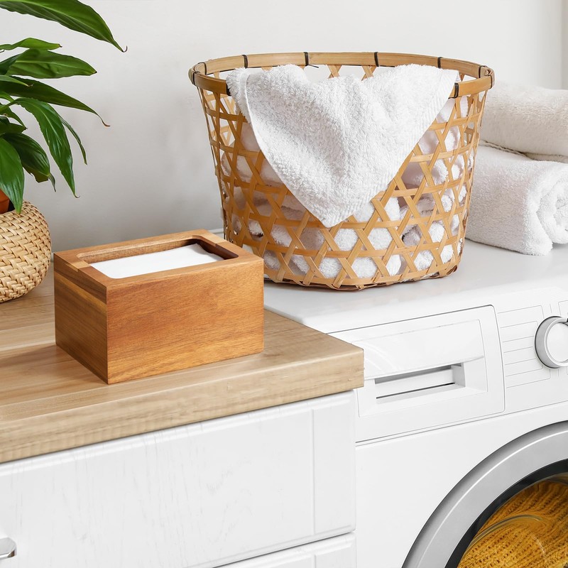 CMLKLZD Dryer Sheet Holder, Acacia Wood Laundry Sheets Container, Laundry
