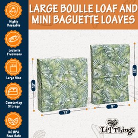 Li'l Things Eco-friendly Reusable Beeswax Bread bags 2.0 | Set of 2 sizes | 13'x13' & 15’x9’ | Storage for Home-Baked Store-Bought Bread | Freezer Safe | Palm Leaves