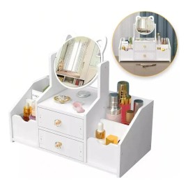 Caja De Almacenamiento De Cosméticos Multifuncional + Espejo