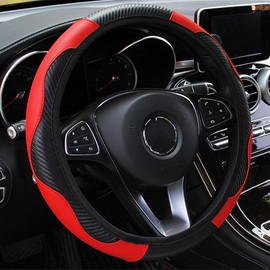 Non-Slip Enhanced Grip Steering Wheel Cover,Textured Microfiber Leather with Cooling Holes,Fit for Most Cars,Anti-Sweat Heat-Resistant Vehicle Autos:_red