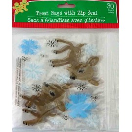 Christmas Holiday Treat Bags with Zip Seal (30 Count) (Reindeer)