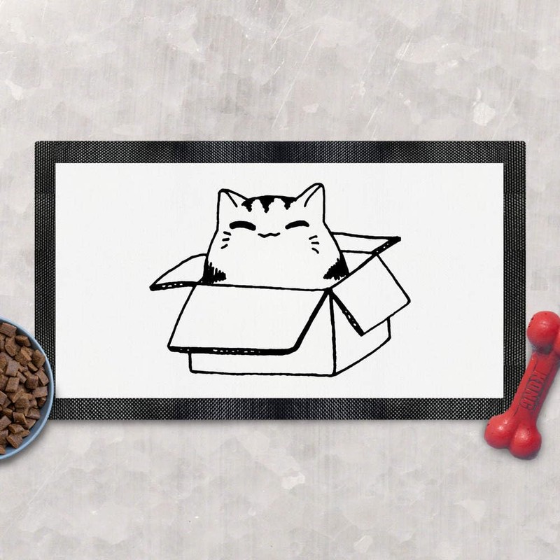'Cat Sat In Box' Pet Feeding Mat (PM00007227)