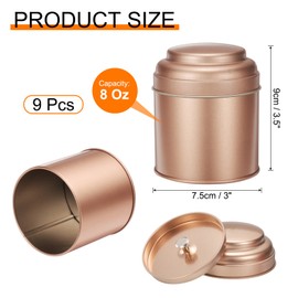 sourcing map 9 Pcs Tea Tins Canister with Airtight Double Lids, 8 oz Small Round Tin Can Box, Kitchen Canister Containers for Loose Tea Coffee Candy Spices, Rose Gold