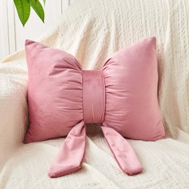 Uvvyui Dusty Pink Bow Pillow, Cute Bow Throw Pillow for Bed, Soft Velvet Bow Decorative Pillows 13"x9" Aesthetic Bow Room Decor Plush Pillow for Sofa Bedroom Living Room