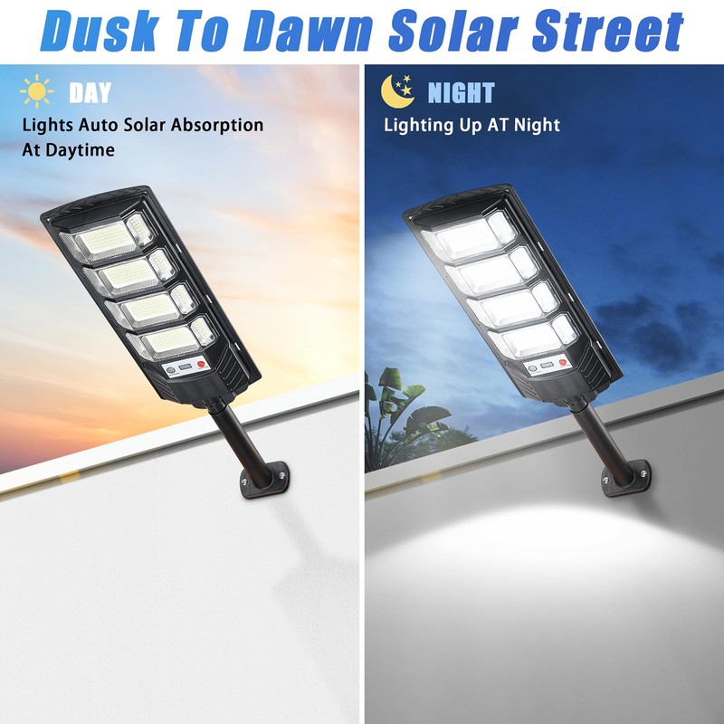 2 Pack Solar Street Lights Outdoor Waterproof 10000LM 6500K, Solar