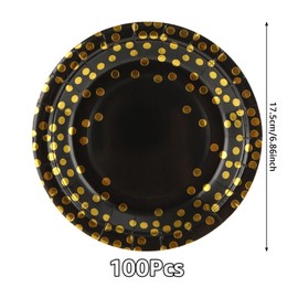 GOYADA 100 PCS Black and Gold Paper Plates, 7 Inch Black Party Plates with Gold Dots, Round Paper Plates Black Paper Party Plates for Birthday, Anniversary, Picnic, Wedding Decorations