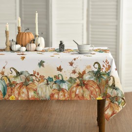 Horaldaily Fall Tablecloth 60×120 Inch Rectangular, Thanksgiving Autumn Harvest Orange Pumpkin Leaves Washable Table Cover for Party Picnic Dinner Decor