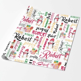 Personalized Christmas Wrapping Paper, White Red Yellow and Present Wrap Paper with Name, Custom Name Christmas Wrapping Paper Roll for Boys Girls Kids Christmas Festival Xmas 58x23 3 Rolls