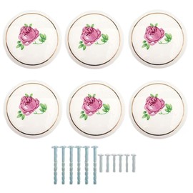 Eledabra Hand Painted Ceramic Knobs Kitchen Cabinet Retro Vintage Door Drawer Handles Pulls for Dresser Cupboard Wardrobe (Pink Rose) 6 pcs