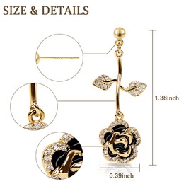 Black Rose Flower Dangle Earrings for Women, Copper plated in Gold with Sparkling Cubic Zirconia,S925 Sterling Silver post, lightweight fashionably Versatile drop earrings
