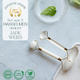 2 White Jade Roller for Face Massage - 100% Natural Stone Jade Roller with No Chemical Treatment - Anti-Aging - Reduces Fine Lines - Stimulates Blood Circulation - Sun & Sia