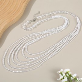 Xalroco Long Layered Beads Necklace for Women Trendy Colorful Multi-Strand Waterfall Chains with Crystal Beads Costume Jewelry Gift (6 layer, white)