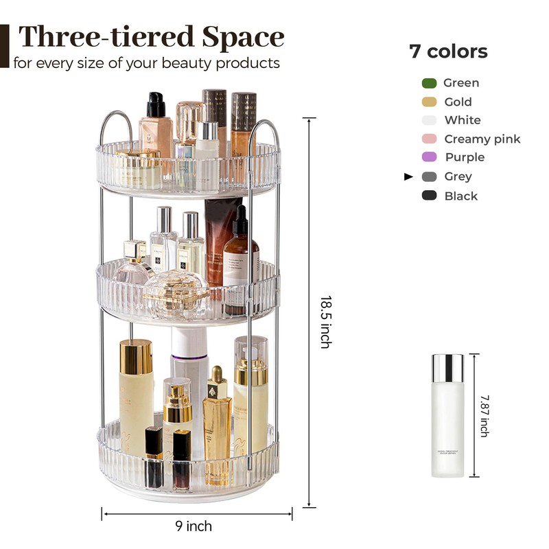 Aveniee Rotating Makeup Organizer for Vanity, 3 Tier Perfume Skincare