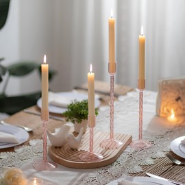 Glasseam Glass Candlestick Holders Pink: Taper Candle Holders Set of 4 Tall Candle Holders for Candlesticks Decorative Tapered Candle Holders for Table Centerpiece Wedding Christmas Home Decor