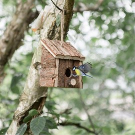 Garden Mile Natural Bird Box Houses - 2x Wooden Traditional Hanging Wild Bird House Bird Huts Home Bird Nesting Boxes for Garden Log Cabin Outdoor, Tree, Balcony and Garden Decorations