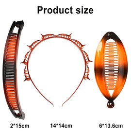 Pack of 3 Hair Clips, Retro Female Hair Banana Clip Hair, French Banana Clip Combs, Fishtail Banana Clips, Headband with Clips, Women Hair Clip Headband, for All Hair Types (Coffee)