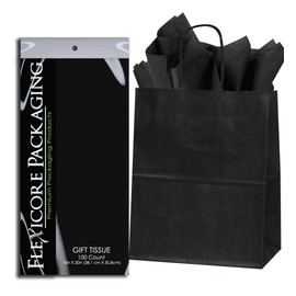 Flexicore Packaging® 5ct Black Kraft Paper Gift Bags + 10ct Gift Tissue Paper