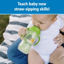 Dr. Brown's Milestones Insulated Sippy Cup with Straw and Handles, Spill-Proof Tumbler with Lid, 2-Pack, Blue & Green, 10 oz/300 mL, BPA Free, 12m+