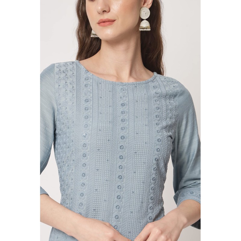 Shopping Queen Chikankari Kurta Palazzo Dupatta - Juego de seda