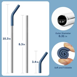 Diumepo 20 oz Straw for YETI Tumbler, Metal Straight Straws Reusable with Silicone Tip for 16/20 oz Glass Tumbler, Cleaning Brush, 1 Portable Bag