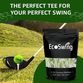 EcoSwing Bamboo Golf Tees - Reduce Side Spin and Friction - Professional Wooden Golf Tees 3 1/4 inch - Biodegradable Tees - Golf Tees Bulk Bag - Pack of 100 for Golf Driver Accessories