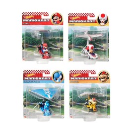 Hot Wheels Mario Kart Character Gliders – 4‑Pack: Bowser, Light‑Blue Yoshi, Mario & Toad | Die‑Cast Figures with Glider Attachments | Display & Play Toy GVD30-956M