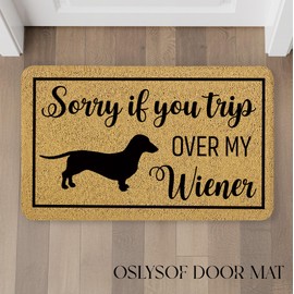 OSLYSOF Dachshund Door Mat, Sorry If You Trip Over My Wiener Funny Doormat for Front Door Indoor Outdoor Porch Entrance Entryway, Funny Dachshund Weiner Dog Welcome Mat Outside, 17x30 Inches