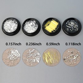 JERCLITY 4 Boxes 950 Pieces Gold Silver Nail Art Metal Stick Sparkling Nail Art Metal Strips Gold Silver High Gloss Reflective Nail Art Metal Stick Punk 3D Nail Nail Art Accessories for Women（4 Sizes）