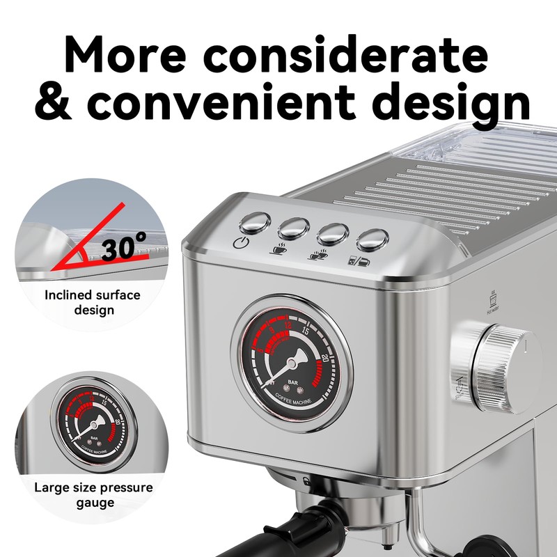 TINTALK EM623 Espresso Machine 20 Bar with Steam Milk Frother,