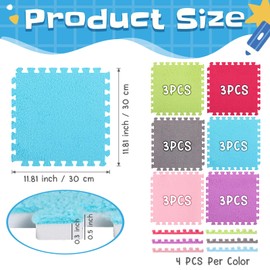 Timgle 18 Pcs Interlocking Carpet Plush Foam Shaggy Soft Square Carpet Tiles with Border 12" Fluffy Colorful Floor Mats 0.4" Thick Protective Puzzle Playroom Area Rug Playmat for Bedroom