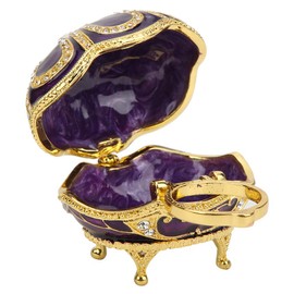 Hapivida Enamel Faberge Egg Jewellery Box, Purple Rhinestone Jewellery Box, Unique Gift for Home Decor