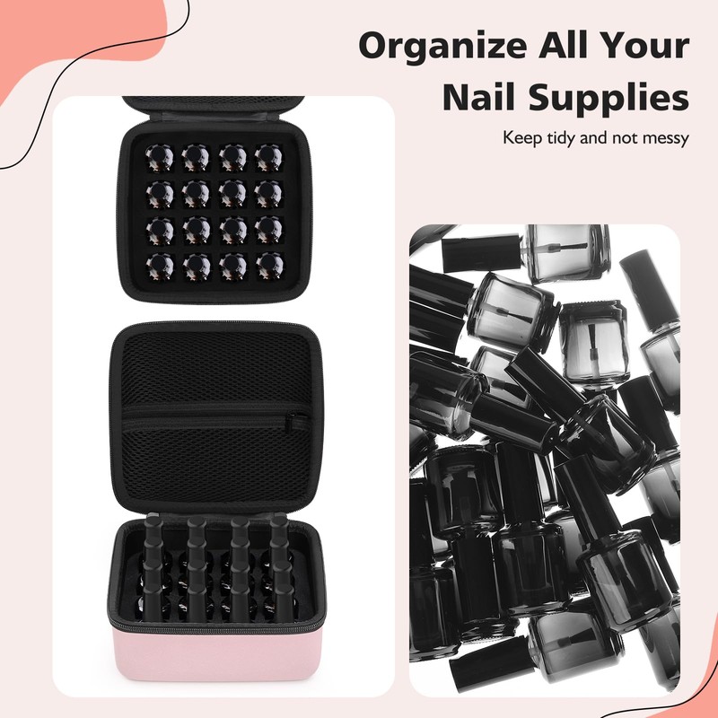 RISOU Portable Nail Polish Organizer Case for 16 Bottles of