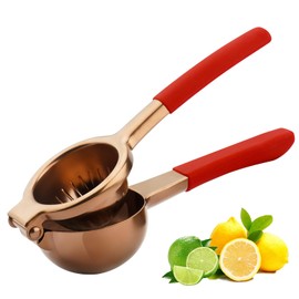 Lemon Squeezer,304 Stainless Steel Citrus Press Juicer,Non-Slip Grip Design Manual Juicer,Heavy Duty Manual Citrus Press Juicer & Lime Squeezer-Rose Gold & Red