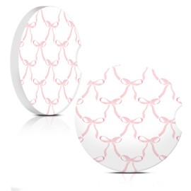 Car Coasters for Cup Holders, Car Cup Holder Coaster, Cute Car Accessories for Women Interior, 2PCS Cup Holder Coasters for Car, Anti Slip Rubber Cup Mat with A Finger Notch(Cute Boho Bow)