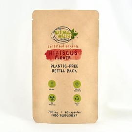 Organic Hibiscus Flower 700mg Capsules by The Natural Health Market • Certified Organic 60 Capsule Pouch