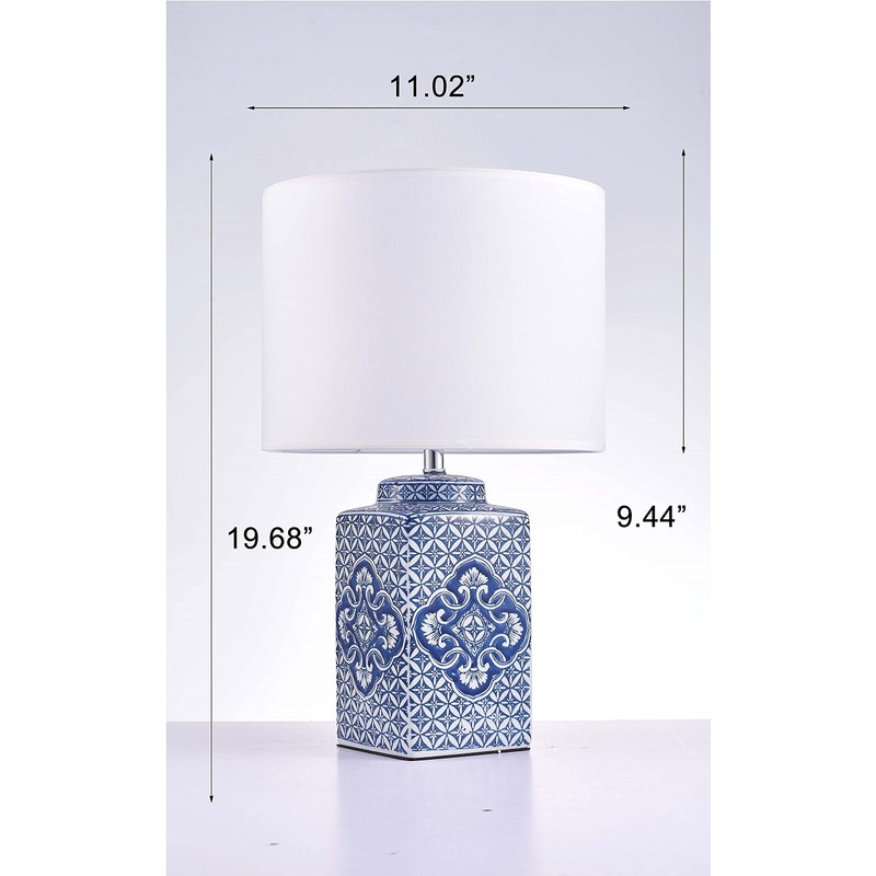 Pasargad Home Margaret Metal & Ceramic Modern Table Lamp, White/Blue