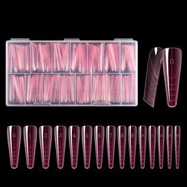 BNG Dual Nail Forms For Gel Builder 150 Pcs 15 Size Dual Forms Upgraded Style, Professional Polymer Gel Nails Extension Mold Full Cover Acrylic Nail Molds Quick Building, Pink Long