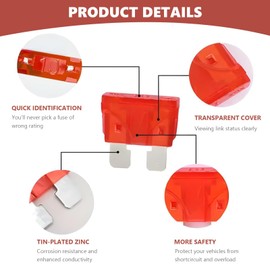 20Pcs Car Fuses - 10A Standard Blade Fuses Automotive Replacement, Car Fuse for RV Truck Motorcycle Caravan