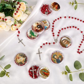 24 Pcs Scented Catholic Rosaries Bulk Wood Bead Crucifix Pendant Rosary Necklace for Baptism First Communion Favors, Holy Catholic Regligious Event Prayer Gifts, Stocking Stuffers for Women Men (Red)