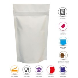 RIGHTPAK White Matt Stand Up Pouches with Resealable Zipper & Tear Notch for Food Packaging Bags (50, 8cm x 13cm)