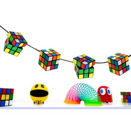 80s Material Girl Party Decoration - Magic Cube Bunting Decoration - 160cm Long, Red, Yellow, Green, Blue, White