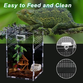 Terrario acrílico para reptiles, 2 piezas caja de cría de reptiles, 4.7 x 4.7 x 7.8 pulgadas Depósito de cría de terrario de reptiles, tanque vertical transparente de tarántula para insectos (S+M)