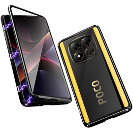 QUIETIP Case Compatible with Poco X7 & Redmi Note 14 Pro 5G,Magnetic Body Metal Frame Double Sided Clear Tempered Glass Cover,Black