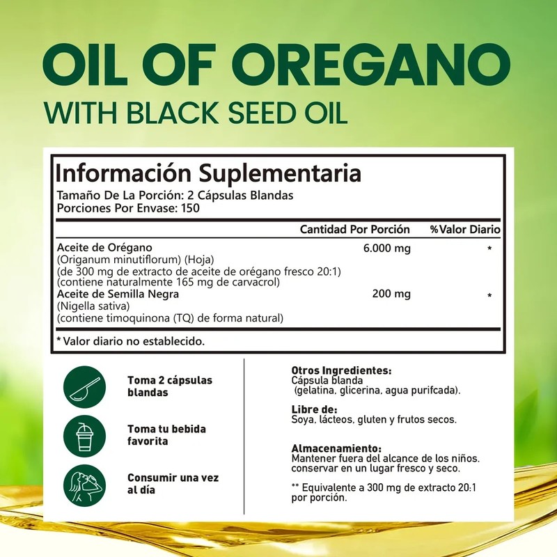 300cápsulas Con Aceite De Semilla Negra Aceite De Orégano