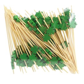 ENLACE Lucky Clover Cocktail Skewers, Pack of 100, Finger Food Skewers, 12 cm, St. Patrick's Day Cocktail Decoration, Wooden Skewers, Fruit Skewers, Wooden Toothpicks, Party Picks, Burger Skewers,
