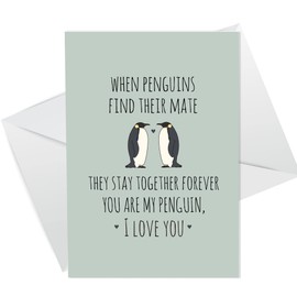 Valentine Day Card For Him Her Penguin Card Husband Wife Girlfriend Boyfriend Card