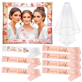 HOWAF JGA Accessories Women, Hen Party Sash, 1 Bride to Be Sash + 6 Team Bride Sashes + 1 Veil JGA Team Bride Inflatable Photo Frame for Stag Party Women JGA Decoration