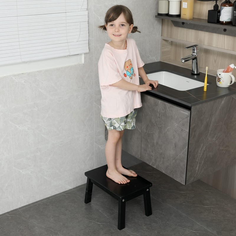 HOUCHICS White Step Stool,One Step Stool for Adult Kids,Wood Bedside